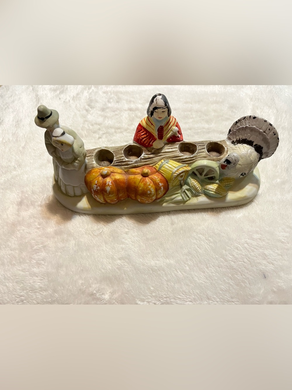 Vintage Ceramic Thanksgiving Taper Candle Holder